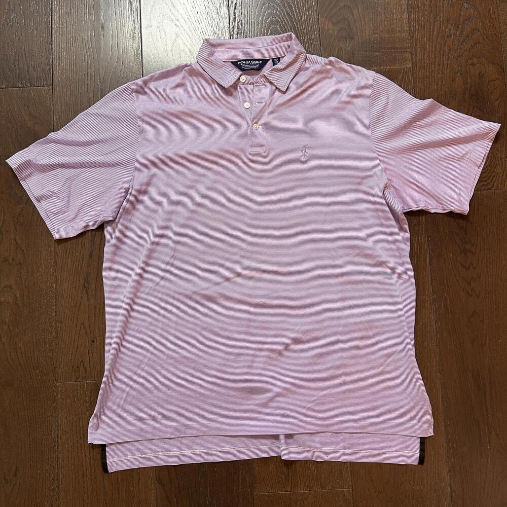 Polo Golf Ralph Lauren Men's Purple Cotton Striped Polo Shirt Sz Large